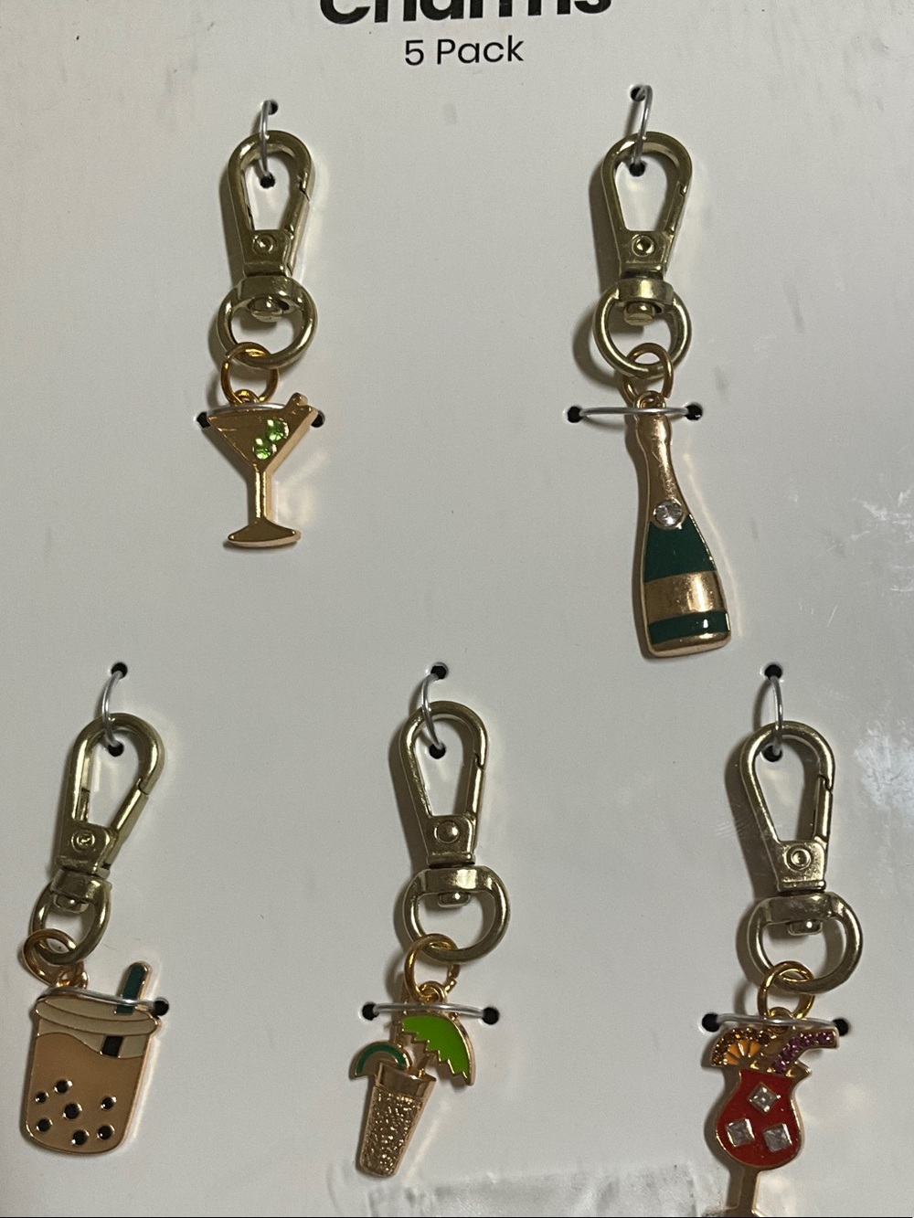 5 Pack Keychains/Bag Charms Cocktail Designs-Gold Hardware